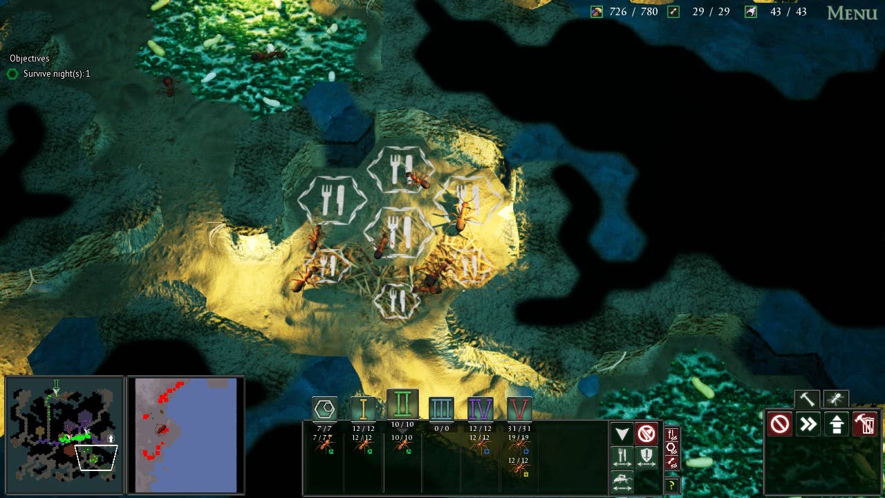 Ants standing upon knife and fork icons, because ants must eat food with tiny cutlery.